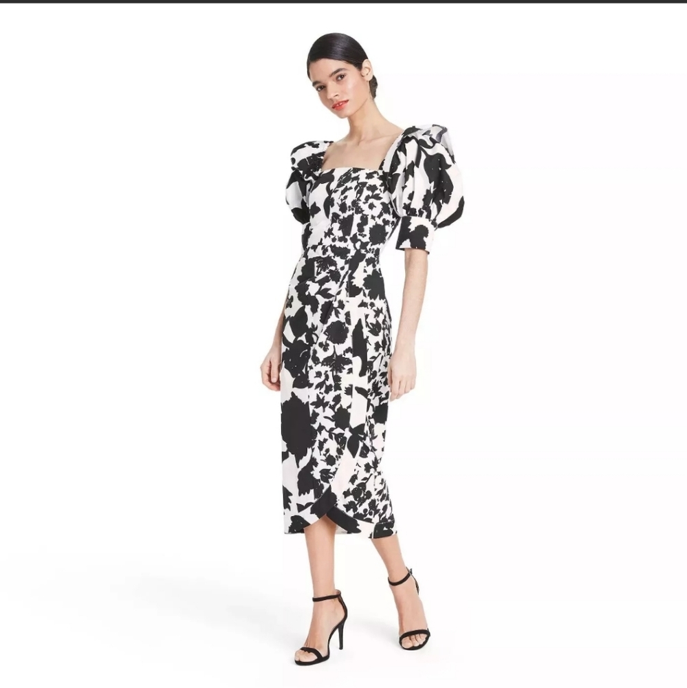 Sz 2 Christopher John Rogers Floral Puff Faux Wrap